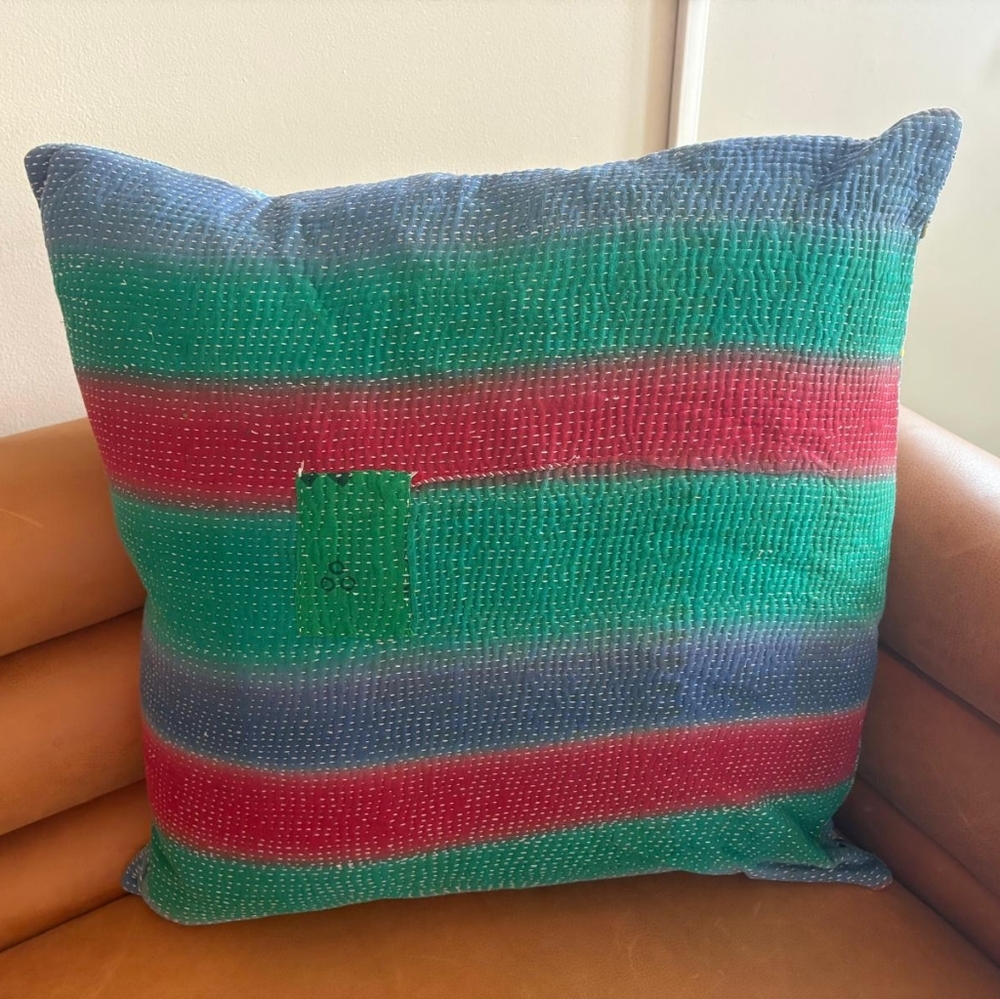 NWT Vintage One Of A Kind Sari Kantha Pillow-22in Multi Stripe
